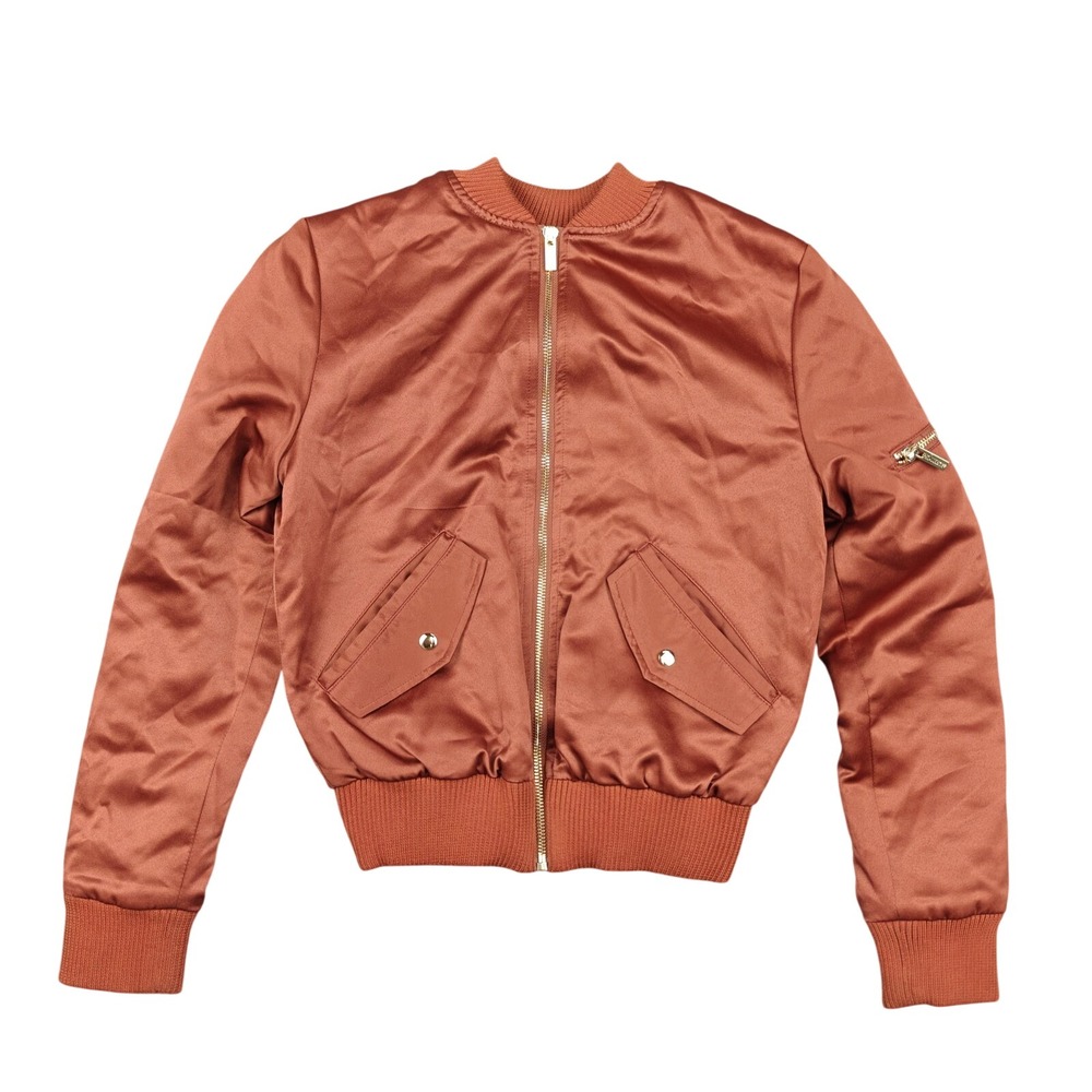 House Of CB Jacket Womens XS Orange Bomber Zip Pockets Ribbed Trim Lightweight‎